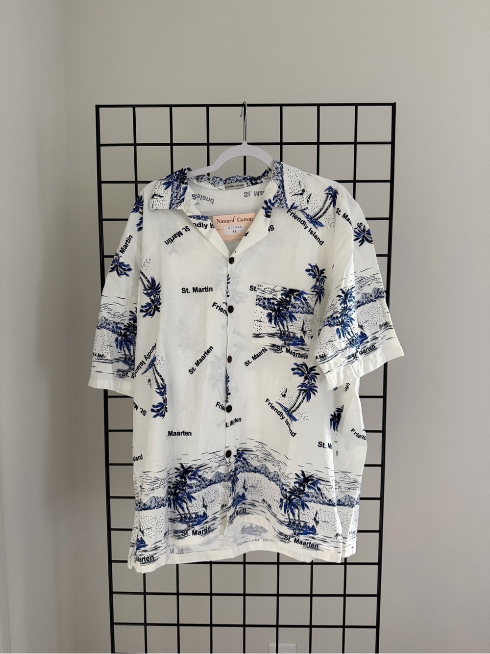 Printed Short-Sleeve Resort Shirt - White/Blue
